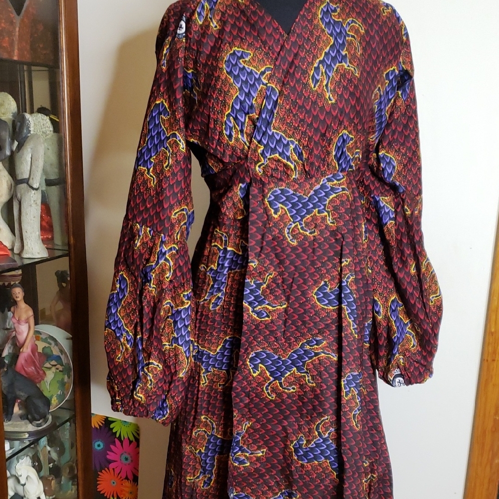 Elegant Long Sleeve Dress with Horse Motif